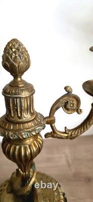 Paire de candélabres bronze XIXe Napoléon III -Marbre vert -Style Louis XVI 26cm