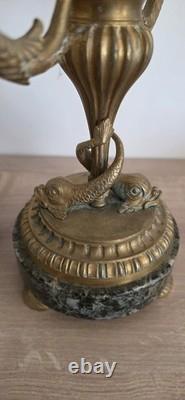 Paire de candélabres bronze XIXe Napoléon III -Marbre vert -Style Louis XVI 26cm