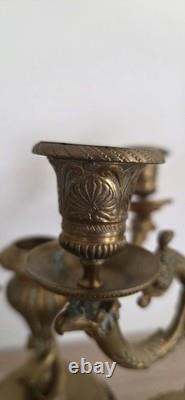 Paire de candélabres bronze XIXe Napoléon III -Marbre vert -Style Louis XVI 26cm