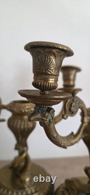 Paire de candélabres bronze XIXe Napoléon III -Marbre vert -Style Louis XVI 26cm