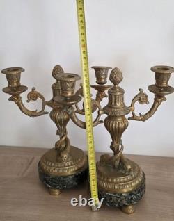 Paire de candélabres bronze XIXe Napoléon III -Marbre vert -Style Louis XVI 26cm