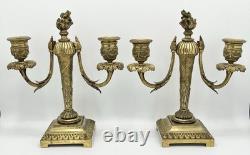 Paire de candélabres bronze doré style Louis XVI Napoléon III XIXème