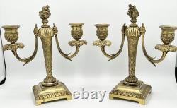 Paire de candélabres bronze doré style Louis XVI Napoléon III XIXème
