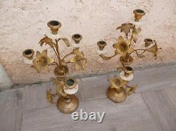 Paire de candélabres chandelier bougeoir d autel a 3 branches bronze laiton XIX