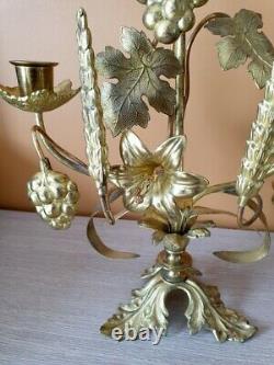 Paire de candélabres d'autel en bronze et laiton chandelier bougeoirs XIXème