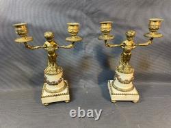 Paire de candélabres en bronze doré et marbre époque Napoléon III satyre