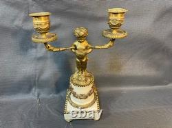 Paire de candélabres en bronze doré et marbre époque Napoléon III satyre