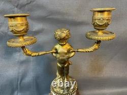 Paire de candélabres en bronze doré et marbre époque Napoléon III satyre
