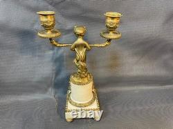 Paire de candélabres en bronze doré et marbre époque Napoléon III satyre