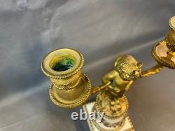 Paire de candélabres en bronze doré et marbre époque Napoléon III satyre