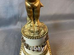 Paire de candélabres en bronze doré et marbre époque Napoléon III satyre