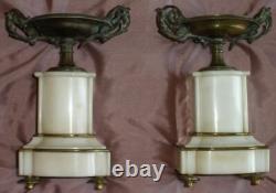 Paire de cassolettes Napoléon III bronze laiton & albâtre (manque 1 plaque)