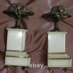 Paire de cassolettes Napoléon III bronze laiton & albâtre (manque 1 plaque)