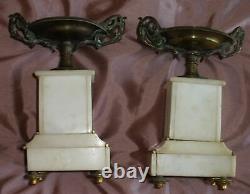 Paire de cassolettes Napoléon III bronze laiton & albâtre (manque 1 plaque)