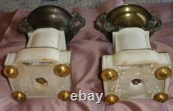 Paire de cassolettes Napoléon III bronze laiton & albâtre (manque 1 plaque)