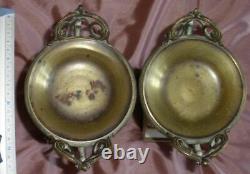 Paire de cassolettes Napoléon III bronze laiton & albâtre (manque 1 plaque)