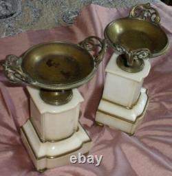Paire de cassolettes Napoléon III bronze laiton & albâtre (manque 1 plaque)