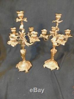 Paire de chandelier bronze dore style louis xv rocaille napoleon III candelabres