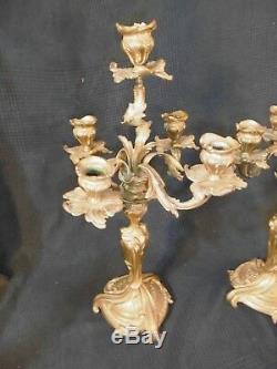 Paire de chandelier bronze dore style louis xv rocaille napoleon III candelabres