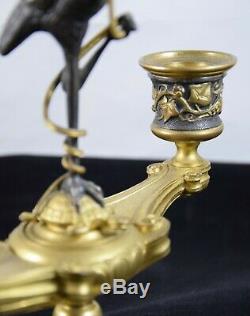 Paire de chandeliers, bouts de table, décor aux hérons, Napoleon III