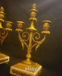 Paire de chandeliers napoléon lll, bronze doré et marbre