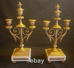 Paire de chandeliers napoléon lll, bronze doré et marbre