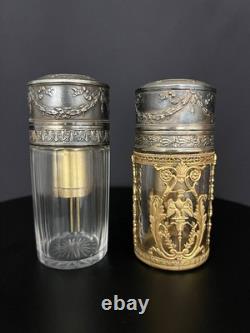 Paire de flacons vaporisateurs à parfum en cristal taillé et bronze doré