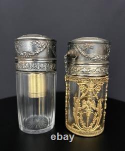 Paire de flacons vaporisateurs à parfum en cristal taillé et bronze doré