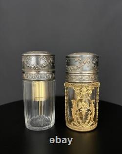 Paire de flacons vaporisateurs à parfum en cristal taillé et bronze doré