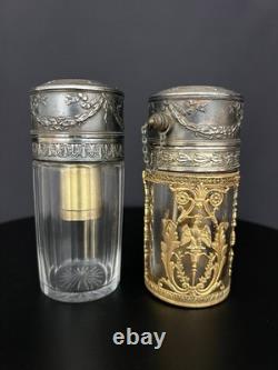 Paire de flacons vaporisateurs à parfum en cristal taillé et bronze doré