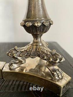 Paire de flambeaux Napoleon III Bronze argenté French Antique XIX