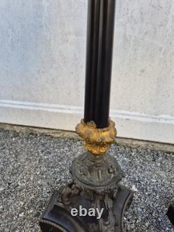 Paire de flambeaux bronze doré & marbre noir XIXe Napoléon III 66 cm