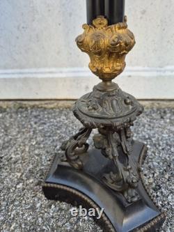 Paire de flambeaux bronze doré & marbre noir XIXe Napoléon III 66 cm