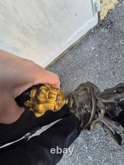 Paire de flambeaux bronze doré & marbre noir XIXe Napoléon III 66 cm