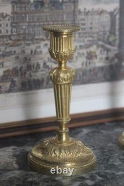 Paire de flambeaux en bronze doré Napoléon III, dans le goût Louis XVI