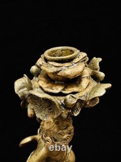 Paire de grands bougeoirs aux putti en bronze doré XIXe 33 cm 4 kg