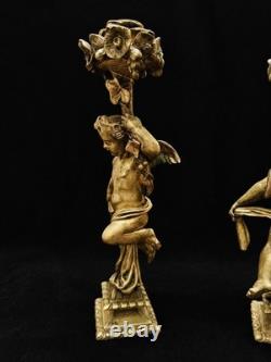Paire de grands bougeoirs aux putti en bronze doré XIXe 33 cm 4 kg