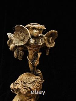 Paire de grands bougeoirs aux putti en bronze doré XIXe 33 cm 4 kg