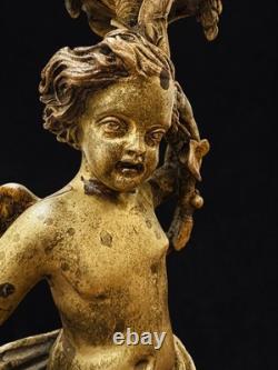 Paire de grands bougeoirs aux putti en bronze doré XIXe 33 cm 4 kg