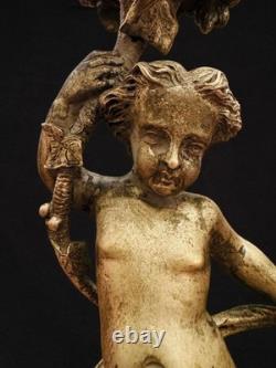 Paire de grands bougeoirs aux putti en bronze doré XIXe 33 cm 4 kg