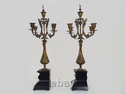Paire de grands chandeliers, bronze et marbre noir d'époque Napoléon III