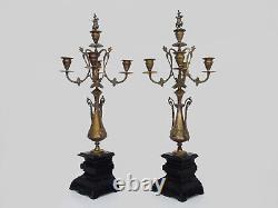 Paire de grands chandeliers, bronze et marbre noir d'époque Napoléon III