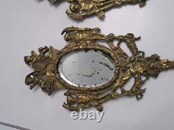 Paire de miroirs anciens en bronze doré Angelots Style Napoléon III