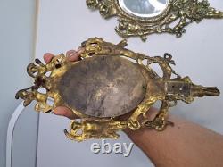 Paire de miroirs anciens en bronze doré Angelots Style Napoléon III