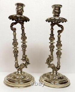 Paire de rares BOUGEOIRS bronze à système XIXème CANDLESTICKS DUVAL Paris
