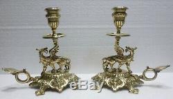 Paire de superbes BOUGEOIRS de table bronze XIXè dragons ailés CANDLESTICKS