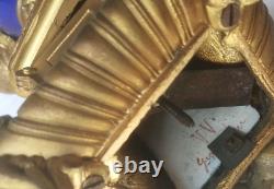 Paire grand chandelier BRONZE doré et SEVRES 19ème (décor Marine) 49,5 cm