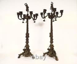 Paire grands candélabres 6 feux bronze Bacchus Ariane Napoléon III XIXème