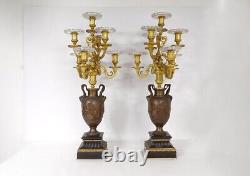 Paire grands candélabres 7 feux bronze Barbedienne Napoléon III XIXème