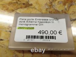 Paire porte Embrasse bronze doré XIXème Napoléon III monogramme GH 0 49MAG 26/01